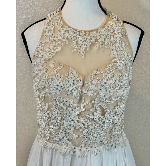 Vintage Dancing Queen USA Applique Lace Nude Bodice Formal Mini Dress Medium - Picture 2 of 11